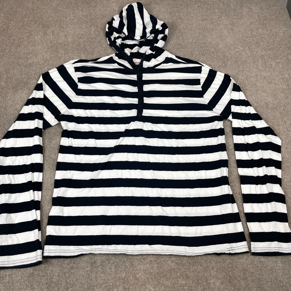 Social Collision Hoodie Mens X-Large Black White Striped Cotton Casual Pullover